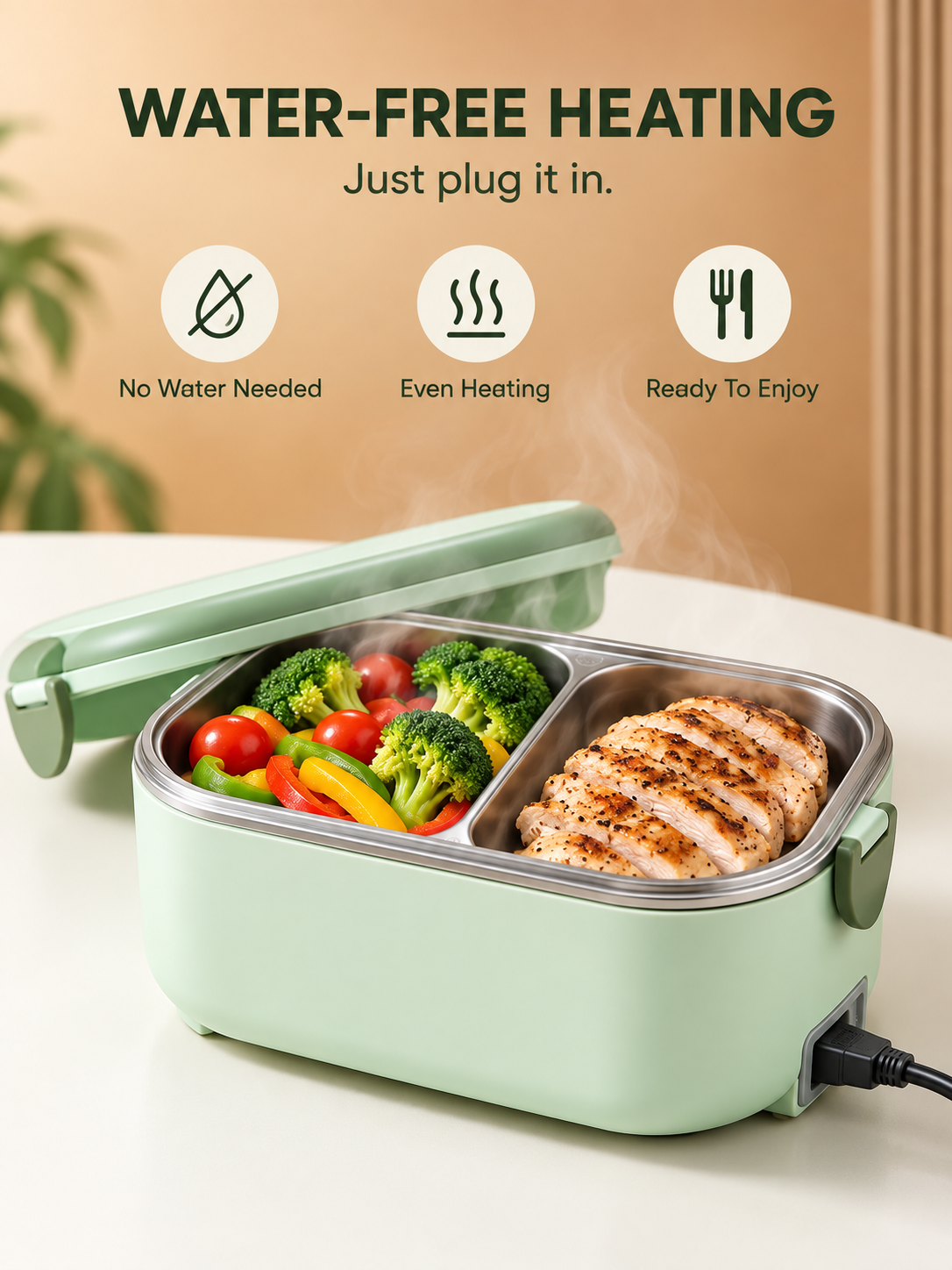 Original product graphic explaining water-free electric heating